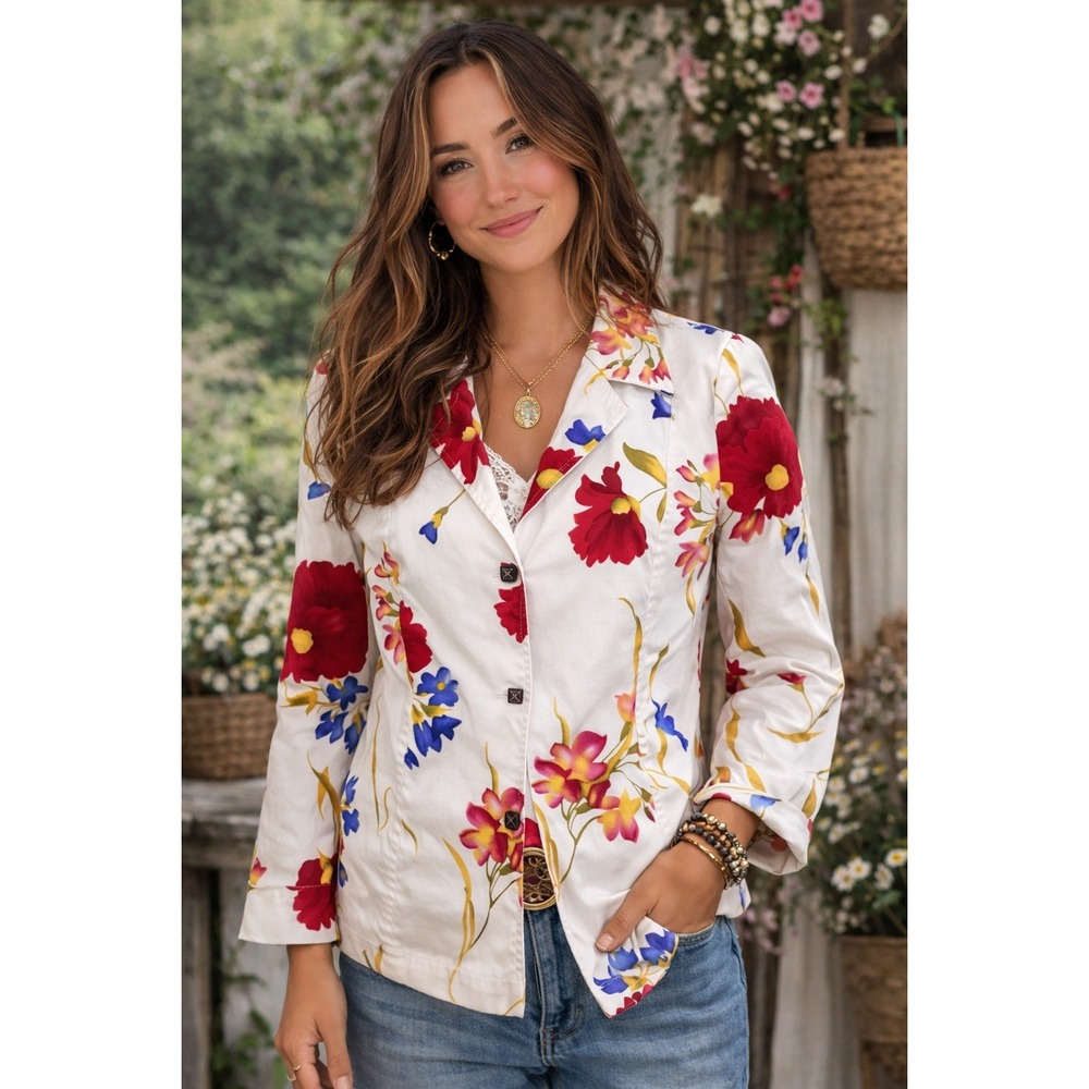 Sport Collection Stretch Floral Blazer Jacket Women 10 Cotton Made In‎ Canada